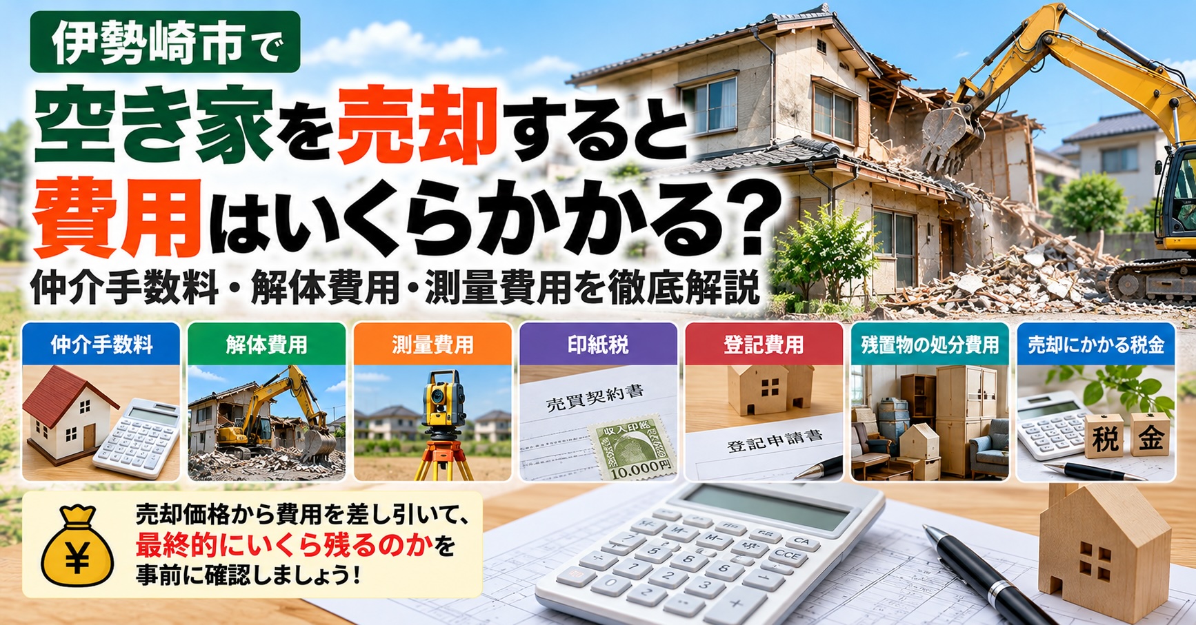 伊勢崎市で空き家を売却すると費用はいくらかかる？仲介手数料・解体費用・測量費用を徹底解説