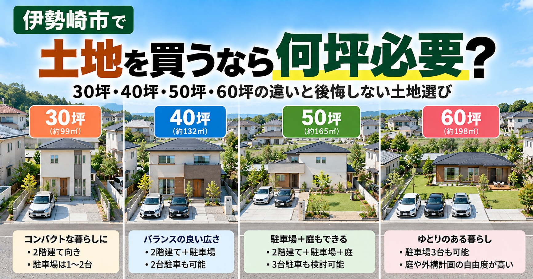 伊勢崎市で土地を買うなら何坪必要？30坪・40坪・50坪・60坪の違いと後悔しない土地選び