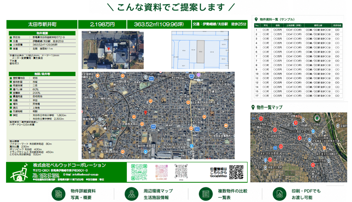 土地探しでお届けする物件資料のサンプル